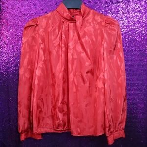 LAST CHANCE - TEXTURED SATIN BLOUSE S Hot Stuff Vintage Red Holiday Christmas